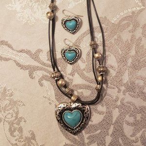 Brighton Turqoise Heart Necklace and Earrings Set